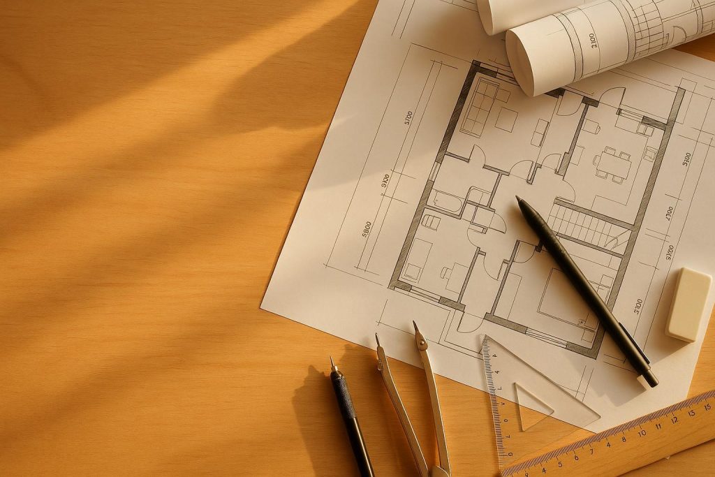 Homeowner reviewing architectural drawings for a legal suite.