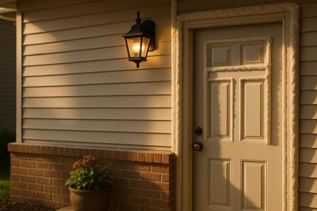 Front door with discreet added insulation to insulate front door in a suburban home.