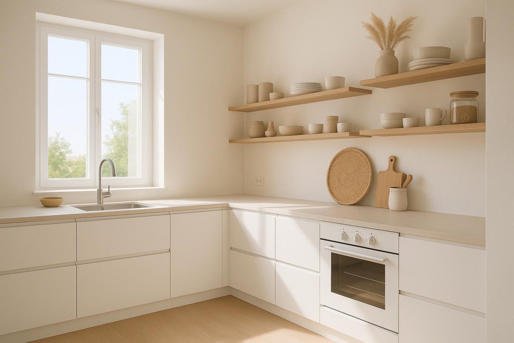 Bright kitchen reno design with minimal clutter that helps visually enlarge a small area.