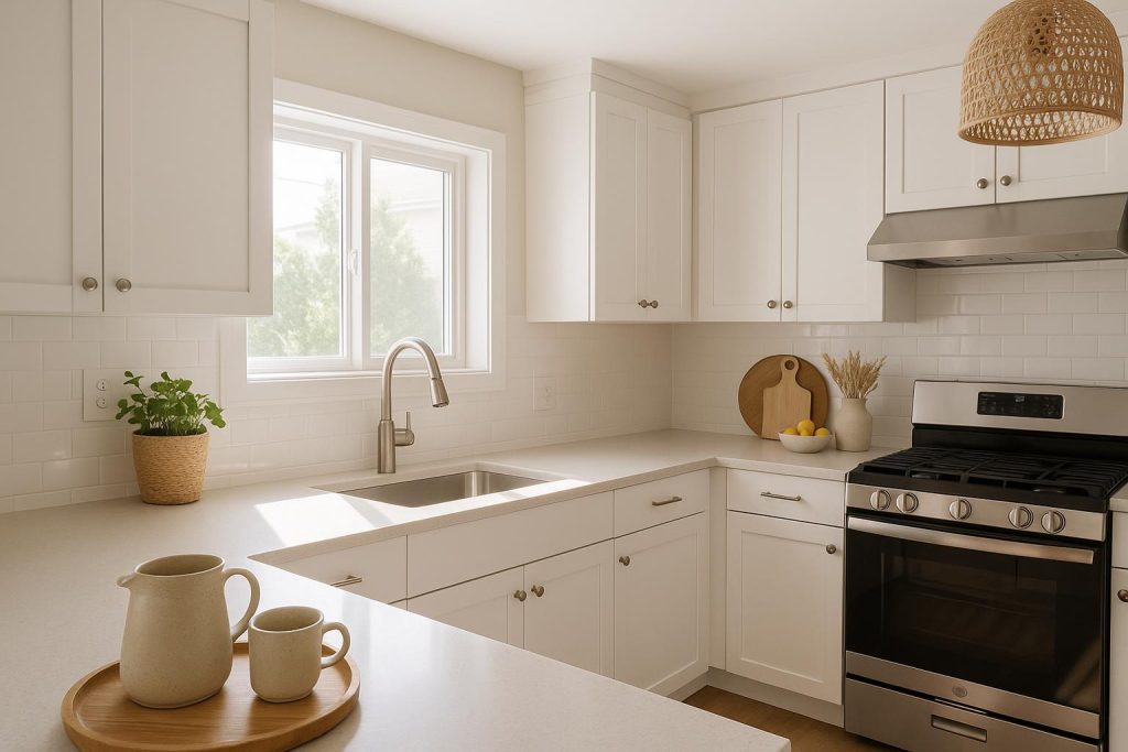 Modern kitchen reno with a quartz countertop for low-maintenance surface.