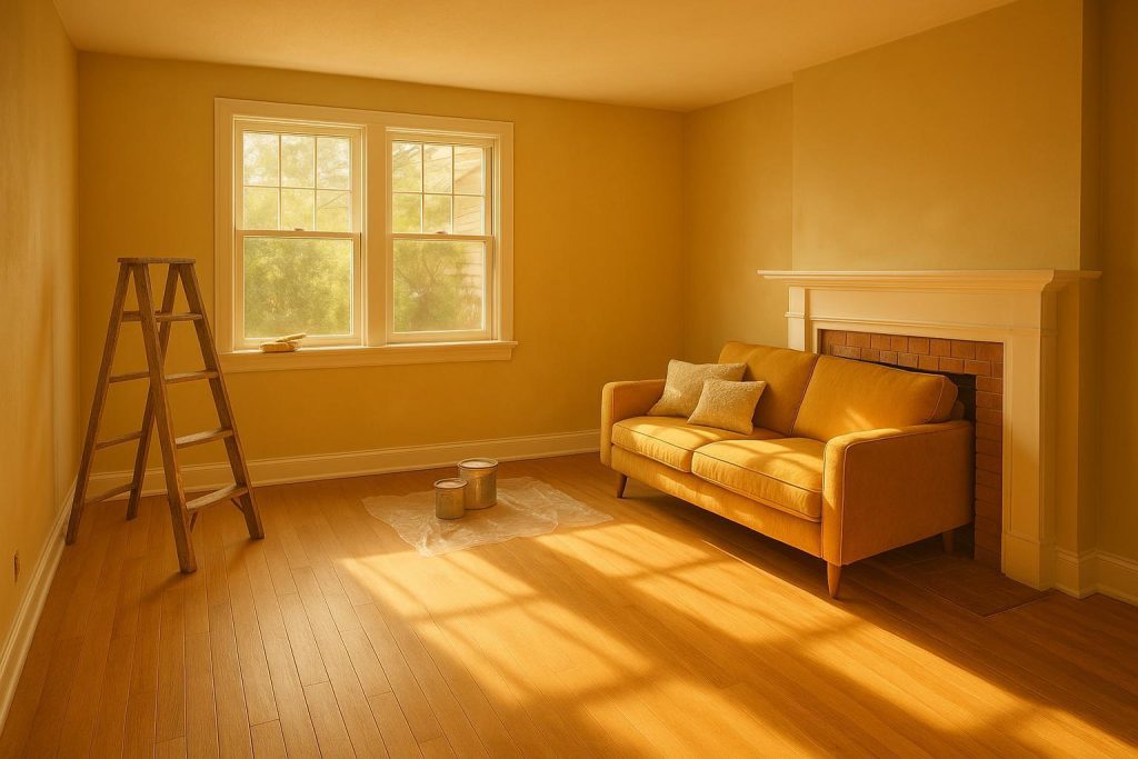 Sunlit home interior under renovation by a contractor, showing fresh updates.