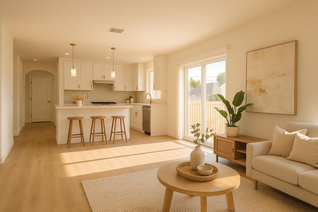 Modern living space showcasing a full house renovation by a contractor.