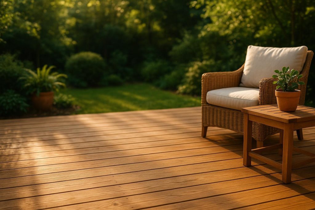 Well-maintained wooden deck for home renovation services.