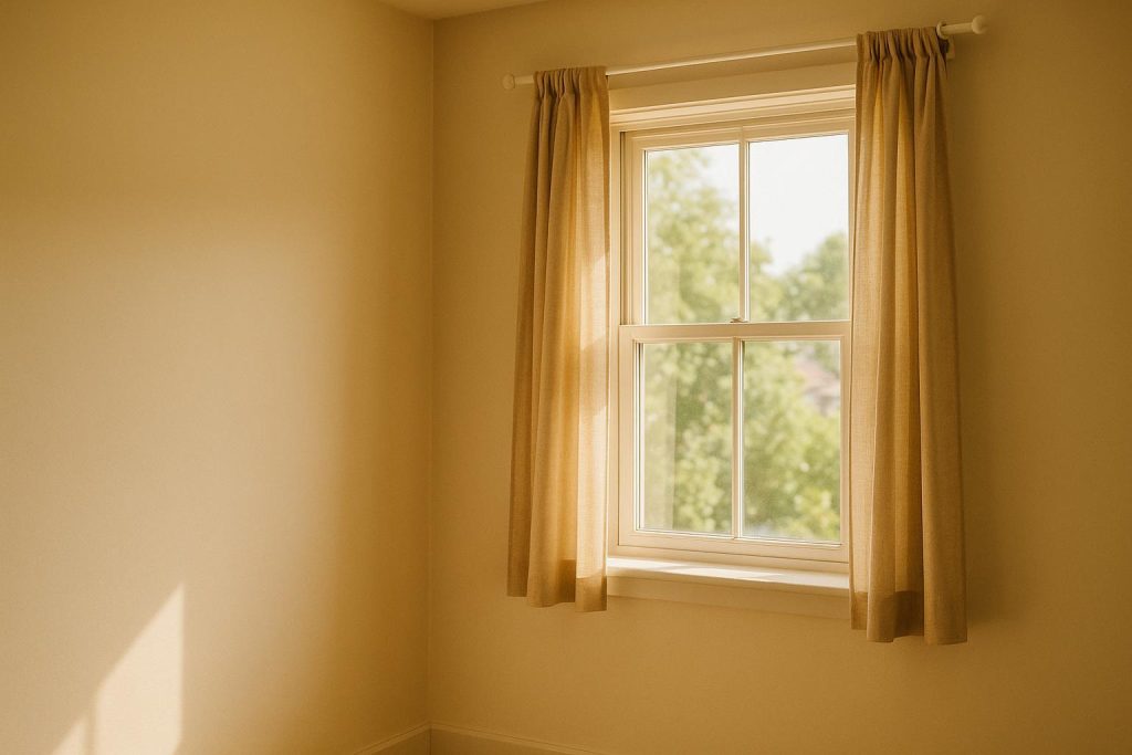Close-up of a misaligned home window illustrating window replacement concerns.